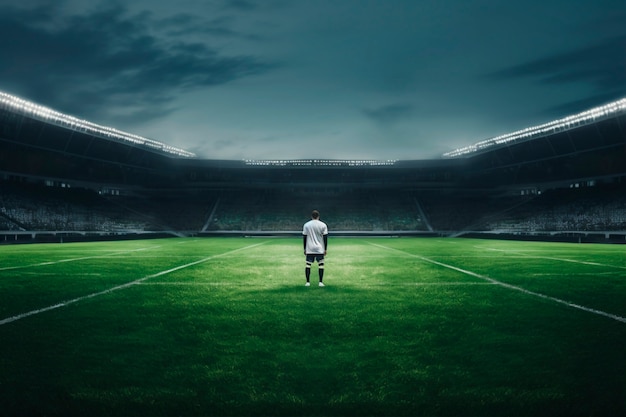 Vista del jugador de fútbol en el campo con césped