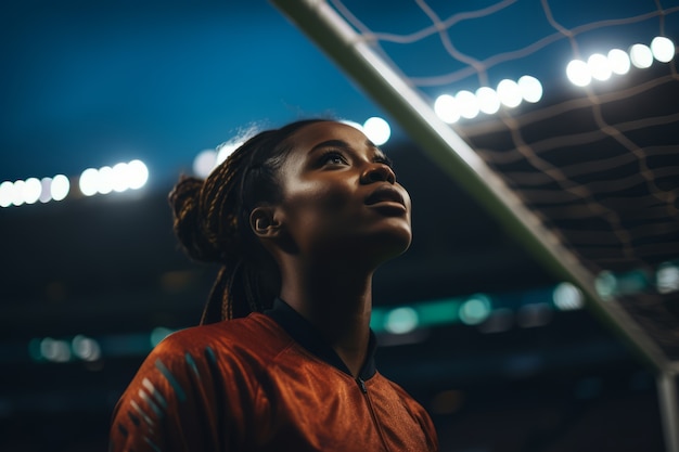 Foto gratuita vista de una jugadora de fútbol adulta