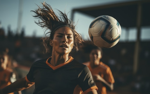 Foto gratuita vista de la jugadora de fútbol en el campo