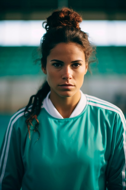 Vista de la jugadora de fútbol lista para el partido