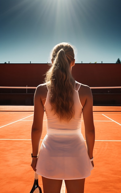 Foto gratuita vista de una jugadora de tenis en la cancha.