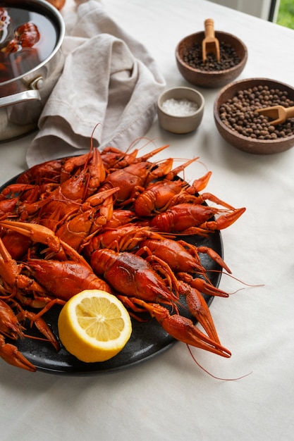 Foto gratuita vista de langostinos cocidos y listos para comer