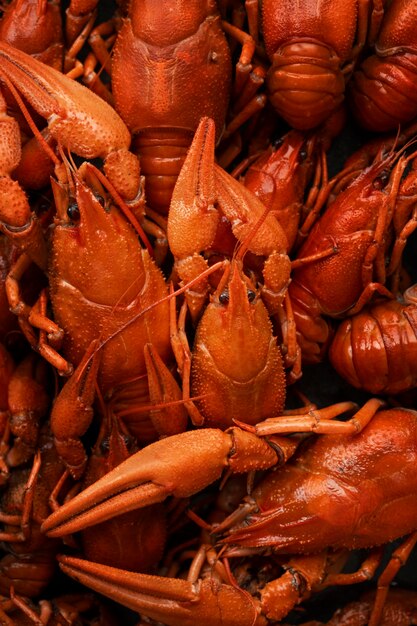 Vista de langostinos cocidos y listos para comer