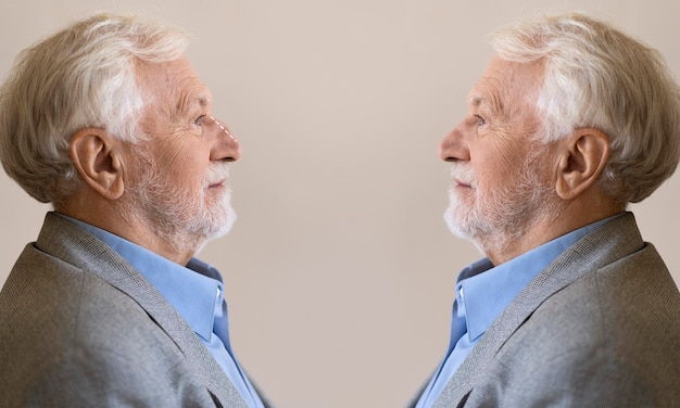 Foto gratuita vista lateral anciano antes y después de la rinoplastia