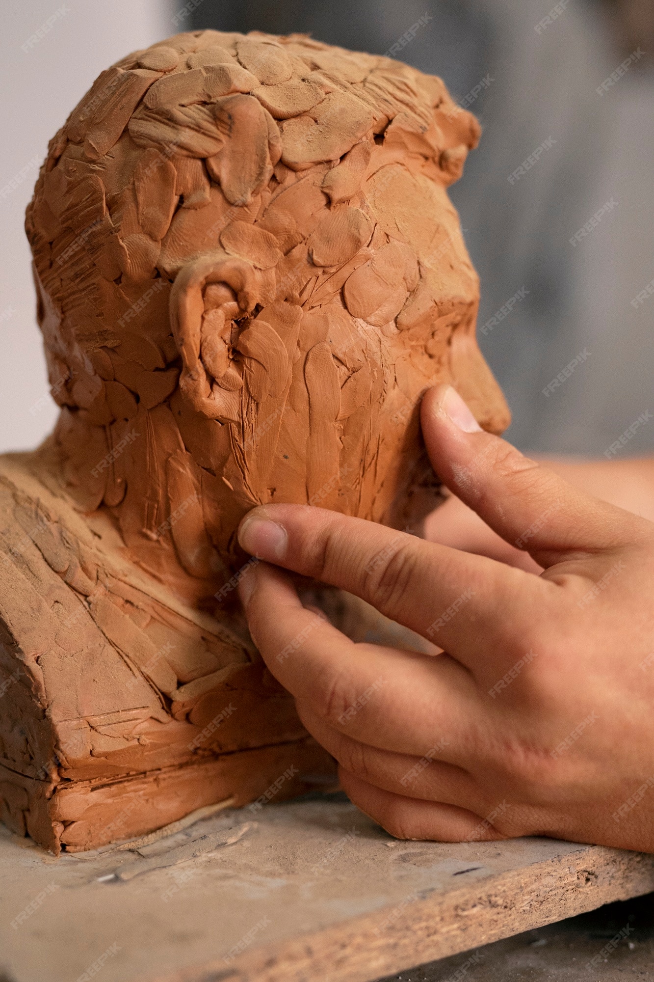 Mariscos Sin valor Maravilloso Vista lateral escultura de arcilla a mano | Foto Gratis