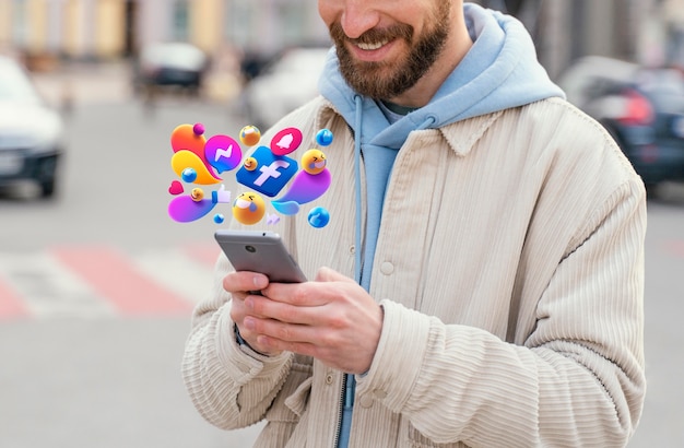 Foto gratuita vista lateral hombre con teléfono inteligente