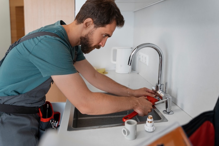 Foto gratuito vista lateral hombre trabajando como fontanero