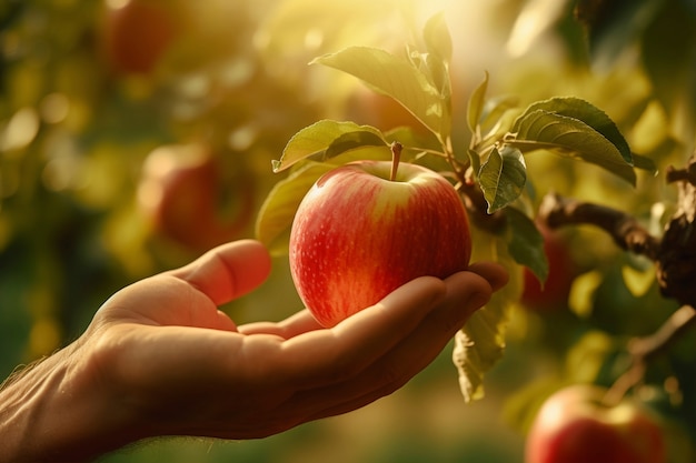 Vista lateral mano sosteniendo manzana