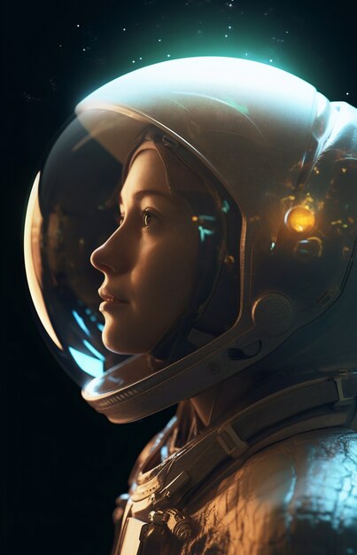 Vista lateral mujer astronauta vistiendo traje espacial
