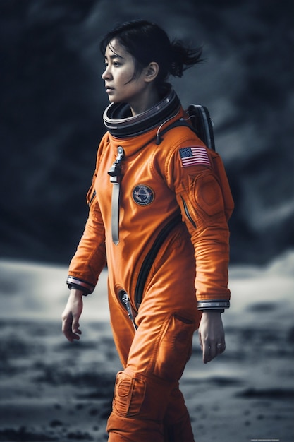 Foto gratuita vista lateral mujer astronauta vistiendo traje espacial