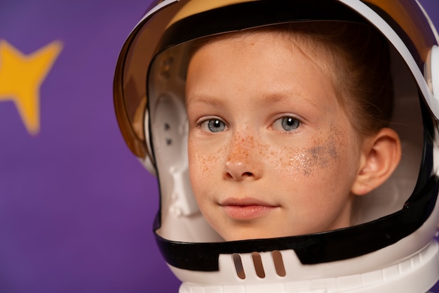 Foto gratuita vista lateral niño sonriente con casco