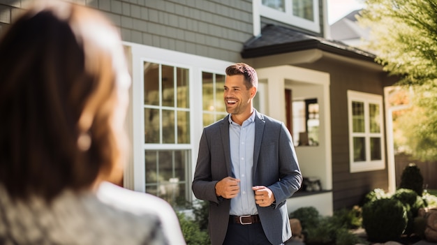 Foto gratuita vista lateral de las personas que trabajan como agentes inmobiliarios