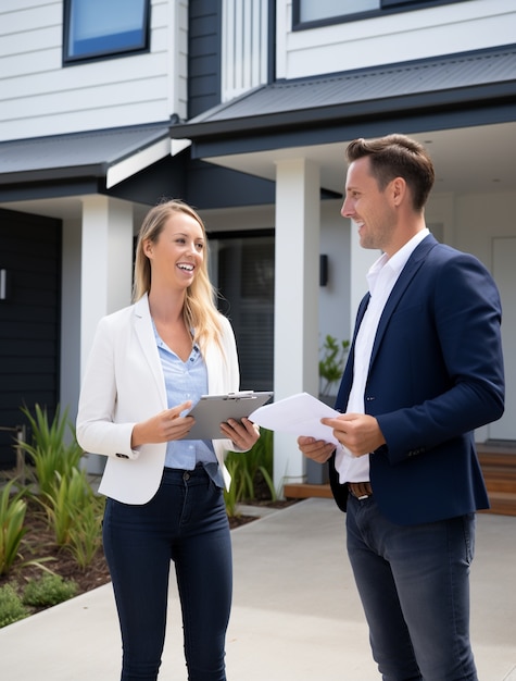 Foto gratuita vista lateral de las personas que trabajan como agentes inmobiliarios