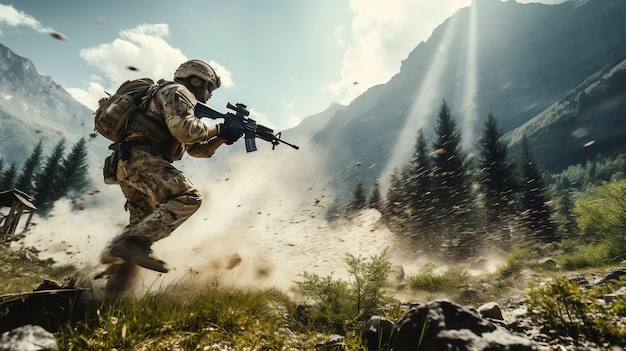 Foto gratuita vista lateral de un soldado luchando durante la guerra