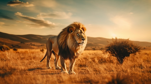 Vista del león salvaje