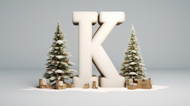 Foto gratuita vista de la letra 3d k con árboles de navidad