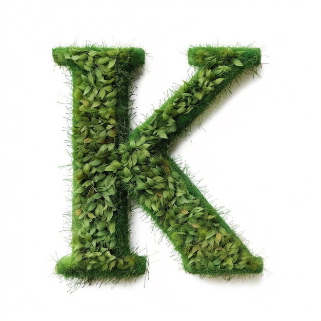 Vista de la letra 3d k con vegetación