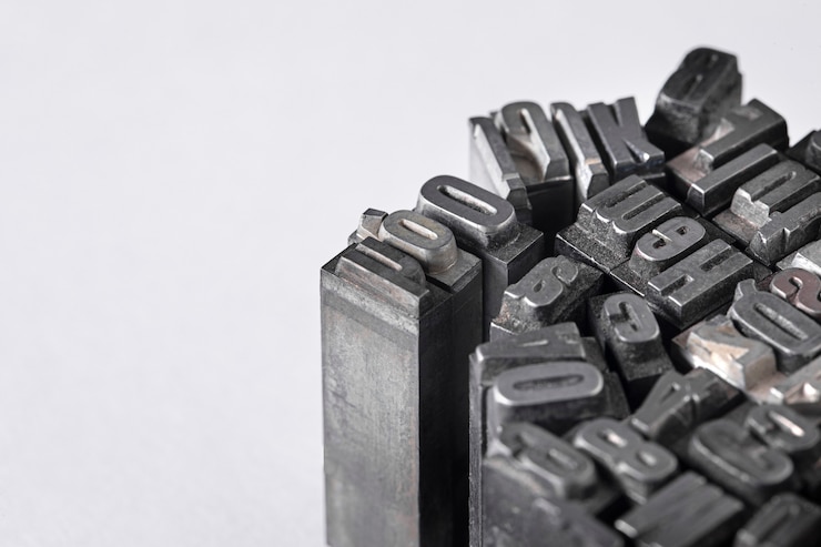 Foto gratuito vista de letras metálicas de composición tipográfica con espacio de copia