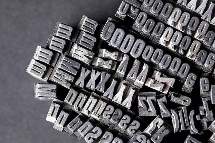 Foto gratuito vista de letras tipográficas metálicas