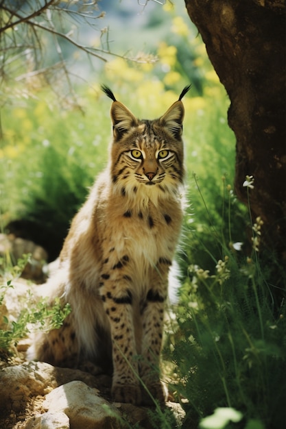 Foto gratuita vista del lince salvaje en la naturaleza