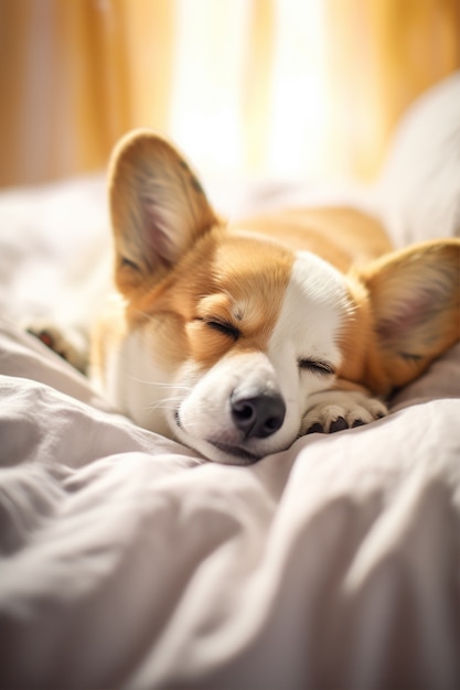 Foto gratuita vista de lindo perro durmiendo plácidamente