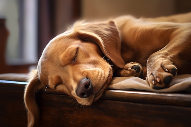 Foto gratuita vista de lindo perro durmiendo plácidamente