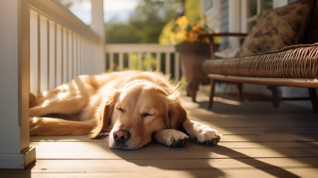 Vista de lindo perro durmiendo plácidamente