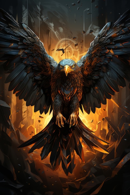 Vista del majestuoso águila 3d con plumas