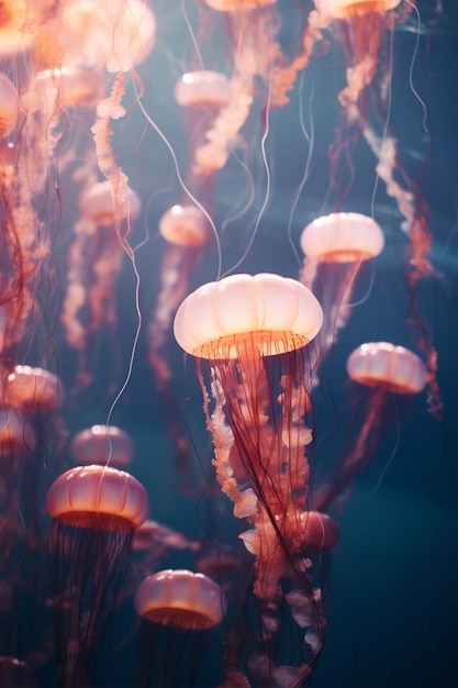 Foto gratuita vista del majestuoso enjambre de medusas en el océano