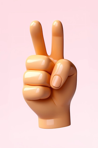 Vista de una mano en 3D que muestra el signo de la paz