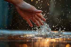 Foto gratuita vista de una mano realista tocando el agua clara que fluye