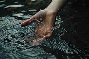 Foto gratuita vista de una mano realista tocando el agua clara que fluye