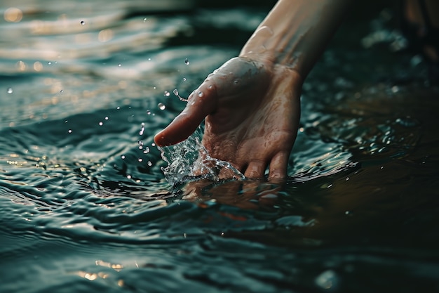 Foto gratuita vista de una mano realista tocando el agua clara que fluye