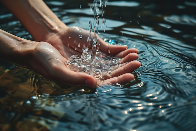 Foto gratuita vista de manos realistas tocando el agua clara que fluye