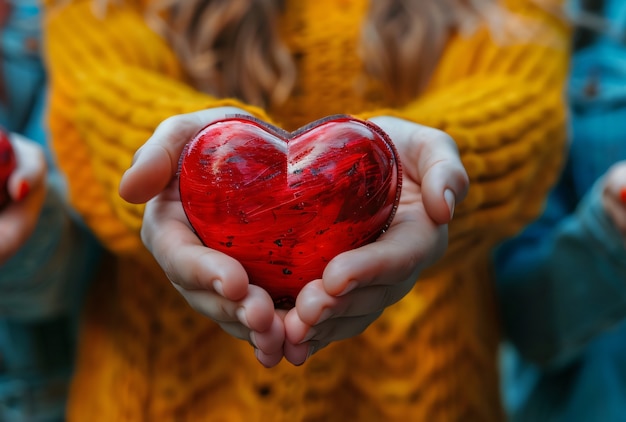 Vista de manos sosteniendo un corazón rojo para representar el afecto