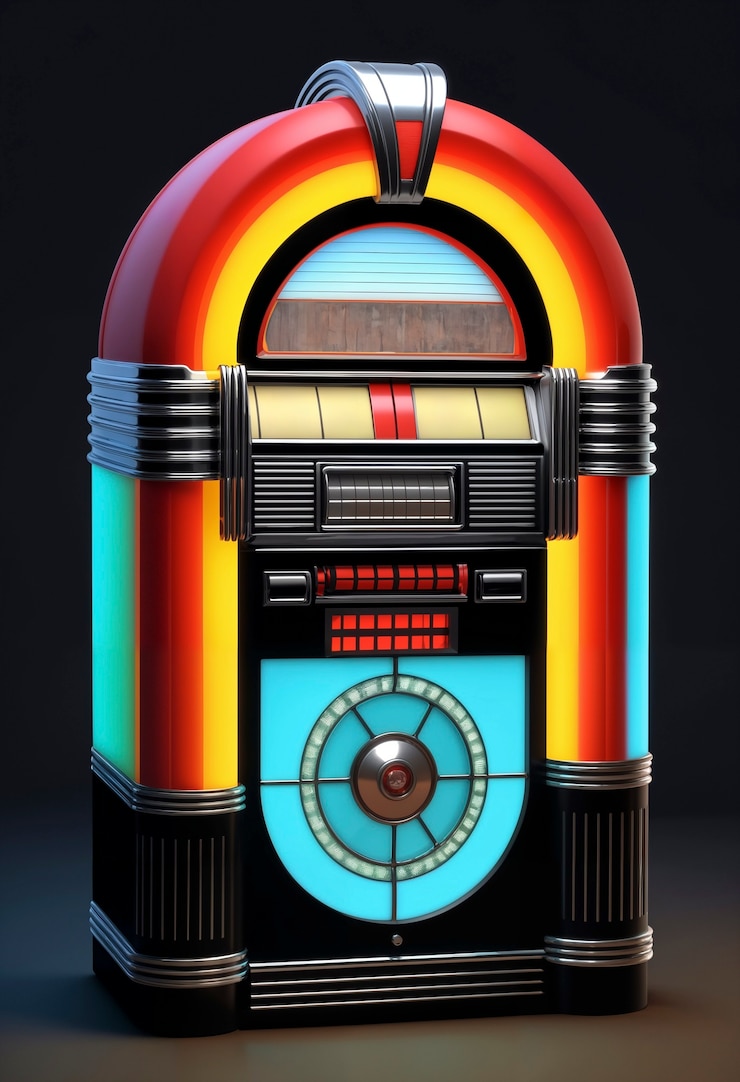 Foto gratuito vista de la máquina de jukebox de aspecto retro