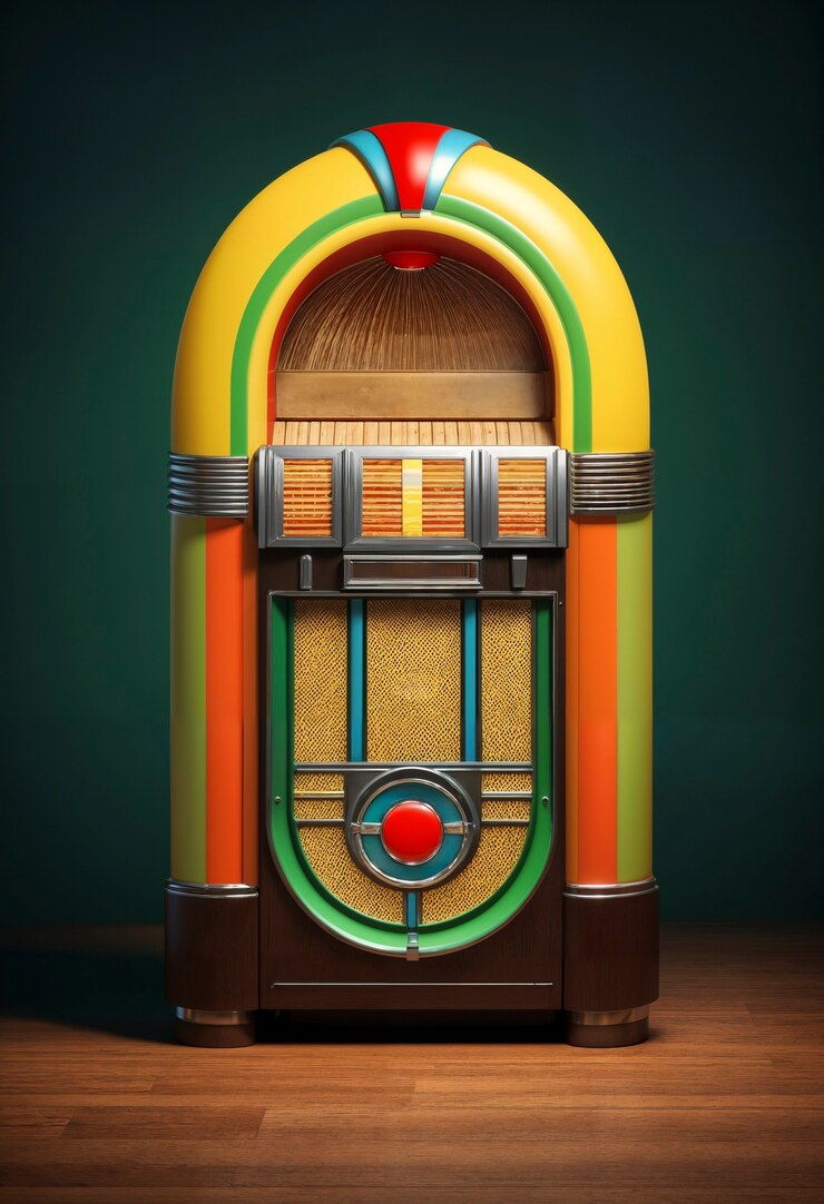 Foto gratuito vista de la máquina de jukebox de aspecto retro