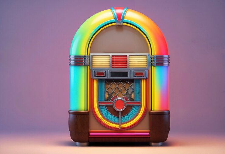 Foto gratuito vista de la máquina de música de jukebox retro