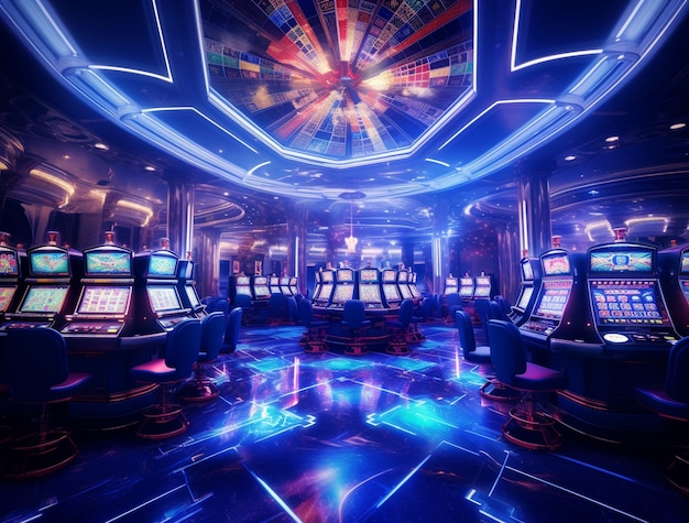 Vista de las máquinas tragamonedas en un casino