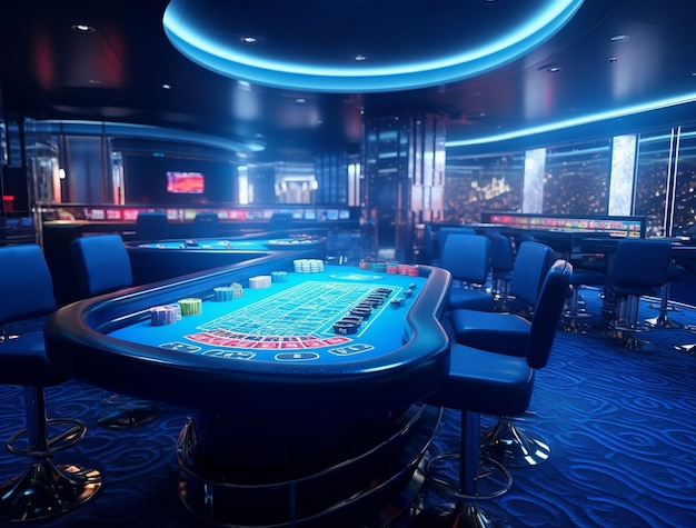 Vista de la mesa de póquer en un casino