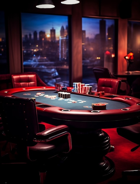 Vista de la mesa de póquer en un casino
