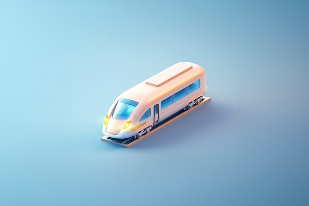 Foto gratuita vista del modelo de tren 3d con un fondo de color simple