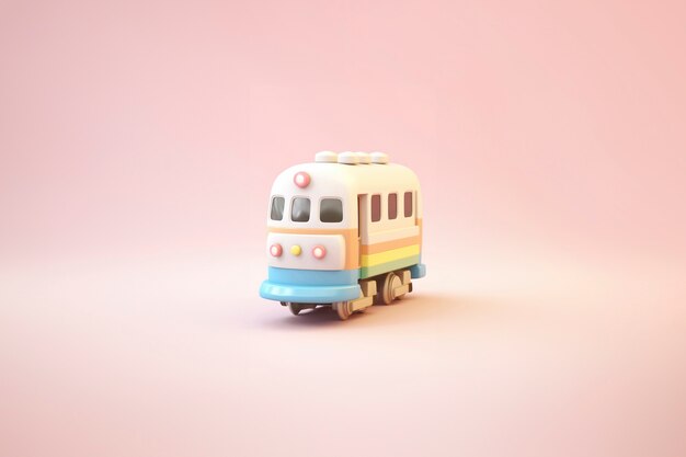Vista del modelo de tren 3D con un fondo de color simple