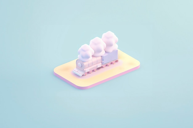 Foto gratuita vista del modelo de tren 3d con un fondo de color simple