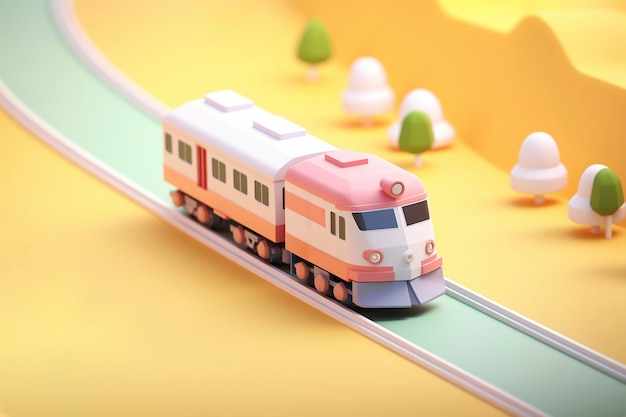 Foto gratuita vista del modelo de tren 3d con un fondo de color simple