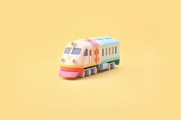 Vista del modelo de tren 3D con un fondo de color simple