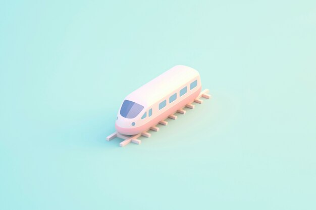 Vista del modelo de tren 3D con fondo de color simple