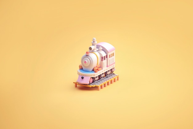 Vista del modelo de tren 3D con un fondo de color simple
