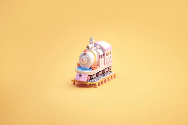 Vista del modelo de tren 3D con un fondo de color simple