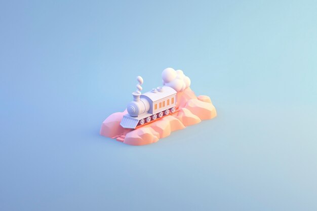 Vista del modelo de tren 3D con un fondo de color simple